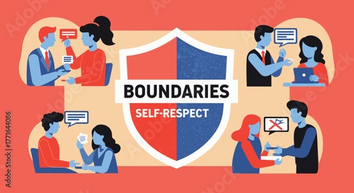 A vibrant illustration emphasizing the importance of establishing clear boundaries and fostering self-respect for healthy communication and positive connections.