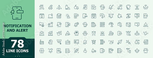 Notification And Alert linear icon collection. Aware vector icon set. Minimal thin line web icons set. It contains symbols to alert, warning, hazard, safety and more. Pixel perfect. Editable vector.