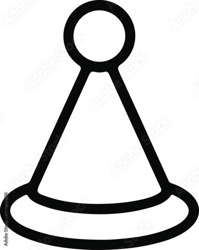 Party hat outline icon for celebration, Black and white line icon of a conical party hat with a round top, symbolizing fun, birthday, and festive celebration.

