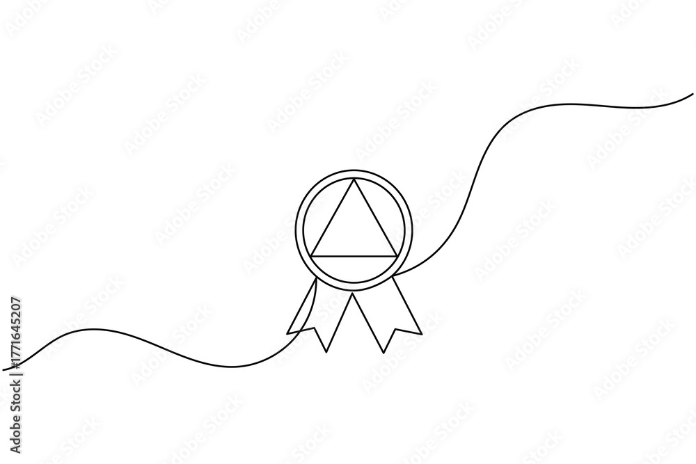 Obraz premium Award medal with ribbon continuous one line drawing minimalist winning award badge vector illustration