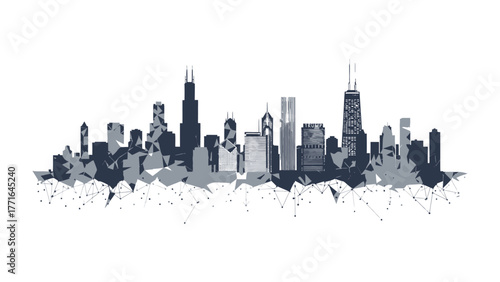 Urban Silhouette: A captivating silhouette of an iconic city skyline, evoking a sense of modernity and architectural prowess. The striking graphic emphasizes the sharp lines of towering buildings.