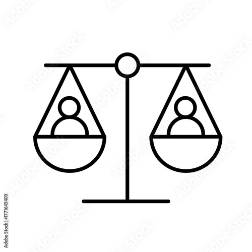 A line icon of scales with male and female symbols, representing gender equality, fairness and balance