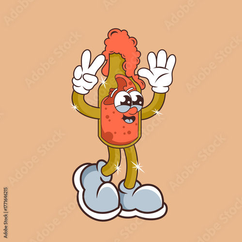 Retro character design of friendly beer bottle