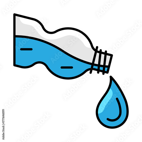 Plastic bottle with water drop icon. Aqua or liquid thin line illustration.