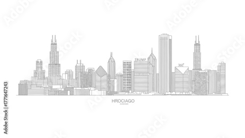 Cityscape Silhouette: A minimalist, line-art portrayal of a cityscape, featuring iconic buildings, embodies architectural brilliance and urban dynamics.