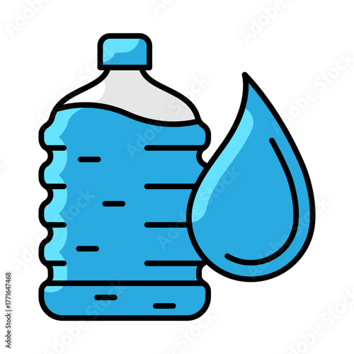 Plastic bottle with water drop icon. Aqua or liquid thin line illustration.