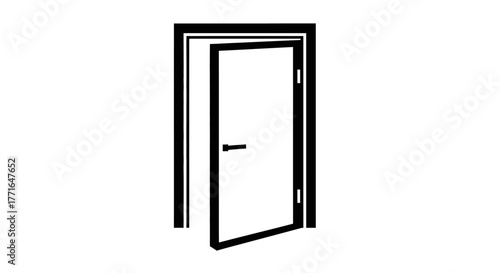 Black and white illustration of an open door with a handle, set against a plain white background.