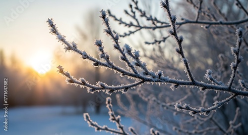 Winters Embrace - Frost-Kissed Branches at Sunrise.
