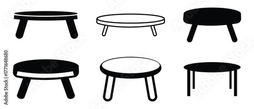 Table icon set collection, dining table vector illustration. Modern table, home decor, dining table, office table set outline vector design. Simple modern table designs. 
