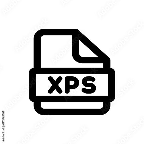 Illustration of a black xps file icon with rounded corners and bold text on a white background plain