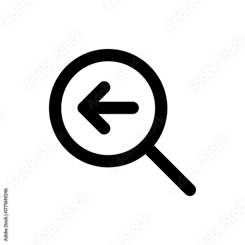 Magnifying glass icon with left arrow inside indicating search backward or previous page functionality tool