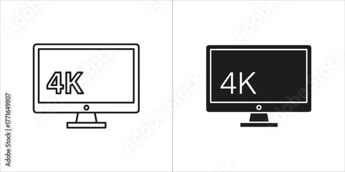4k television set icons, representing high resolution technology and modern display