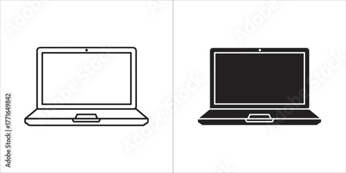 Laptop icon set collection of portable computer line and glyph style vector
