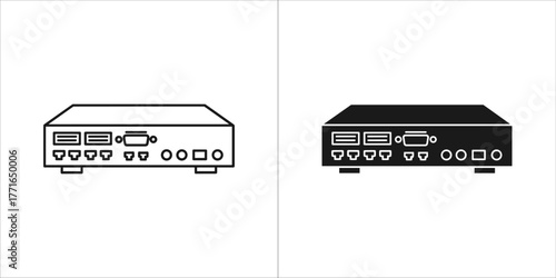 Illustration of a set top box in black and white, for media use