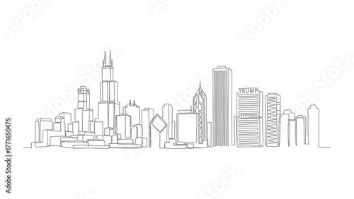 Chicago Skyline: A minimalistic depiction of Chicago's iconic skyline. The architectural masterpiece, showcasing the city's ambition and modernity. A stark and elegant representation.