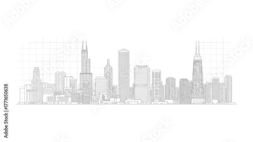 Urban Silhouette: A minimalist skyline depiction of a vibrant metropolis, showcasing a blend of towering skyscrapers, each structure standing tall against a bright background.