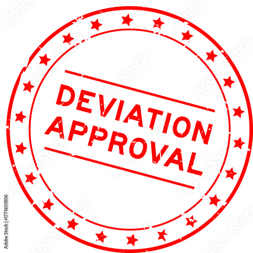 Grunge red deviation approval word round rubber seal stamp on white background