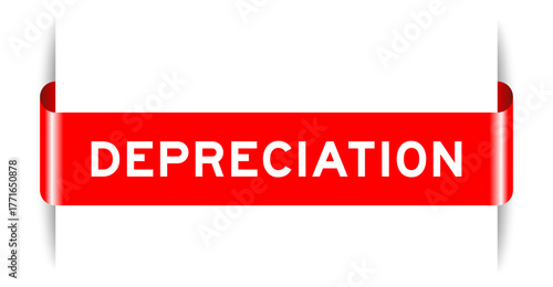 Red color inserted label banner with word depreciation on white background
