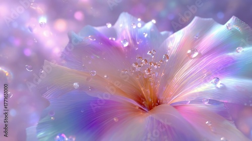 Wallpaper Mural A single holographic flower glowing with rainbow petals emits musical light waves in a dreamy watercolor scene, soft mist and emotional post-rain ambience Torontodigital.ca