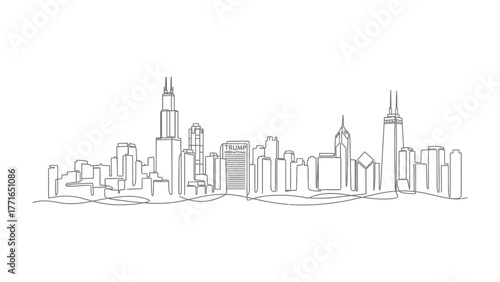 City Skyline in Ink: A minimalist line drawing captures the essence of a vibrant cityscape, showcasing the iconic architecture of a bustling metropolis.