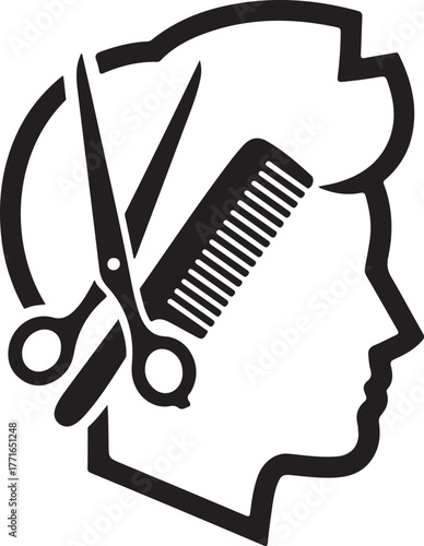 Professional hairdresser icon silhouette featuring scissors and comb for salon services and beauty industry branding