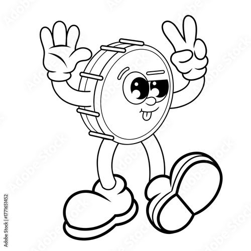 Retro character design of cute snare drum outline