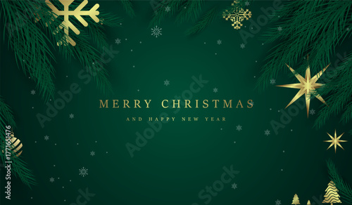 Luxury Merry Christmas banner Concepts vector Design with ElegantText used in Banner Template on dark green background. Vector Illustration Design