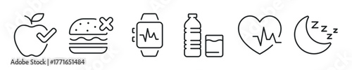 Healthy Lifestyle thin line icon set. Web minimal editable stroke icons