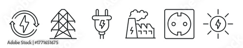 Energy thin line icon set. Web minimal editable stroke icons