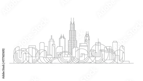City Skyline Illustration: A minimalist line drawing captures the essence of a city's iconic skyline. The architectural details, from towering skyscrapers to unique building shapes.