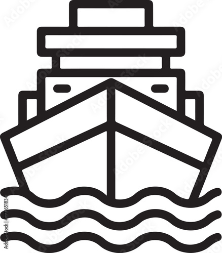 Front view of a cargo ship sailing on wavy water a simple line art design representing maritime transport
