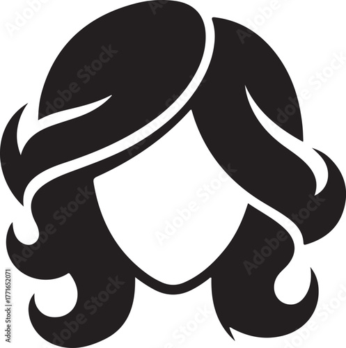 Curl hair Simple black silhouette of a woman's wavy hairstyle icon representing beauty and haircare services