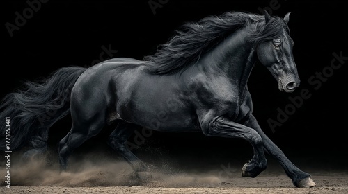 Majestic Black Stallion in Motion