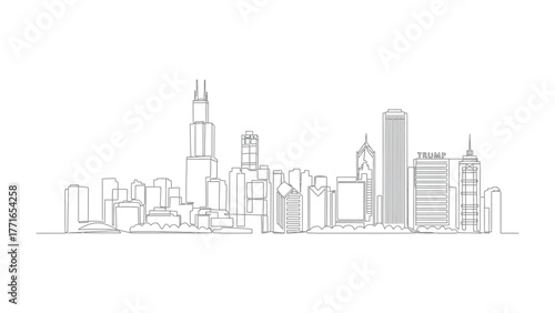 Chicago Skyline Outline: Capturing the silhouette of an iconic city skyline with a minimalist line art style, showcasing the essence of urban architecture and design.