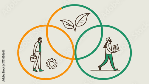 Sustainability concept with overlapping circles showing business, environment and society integration