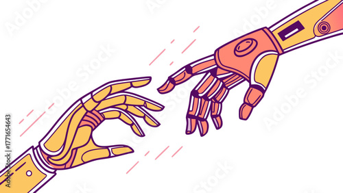 Two robotic hands reaching out towards each other in a gesture of connection and communication