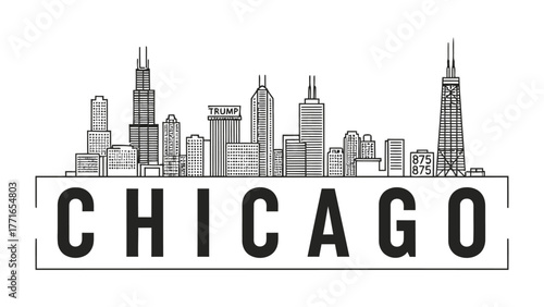 Chicago Cityscape Sketch: A stylized sketch of the Chicago skyline, capturing the iconic architecture and urban character, showcasing its unique silhouette and metropolitan charm.