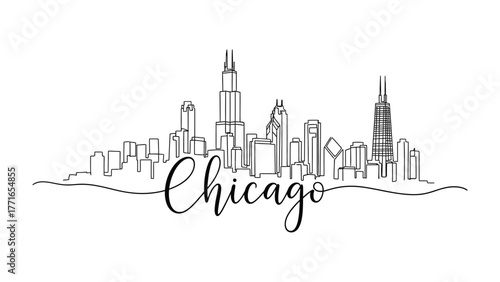 Chicago Skyline: A refined line-drawing presents the iconic Chicago skyline, capturing the architectural beauty of the city with a sleek and modern aesthetic.