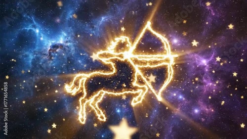 Loopable Cosmic Animation of Chiron Constellation Forming from Starlight