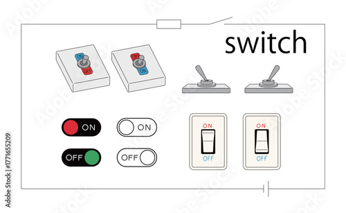 いろんなスイッチのイラスト（トグル/スライド/ロッカー）