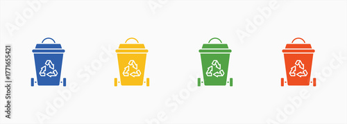 Trash Bin Icon Set Color Multiple Style Collection