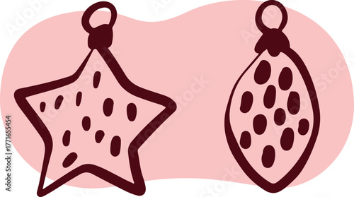 Christmas Ornament Line Art Sketch, Minimal Hand Drawn Holiday Decoration, New Year Bauble Illustration