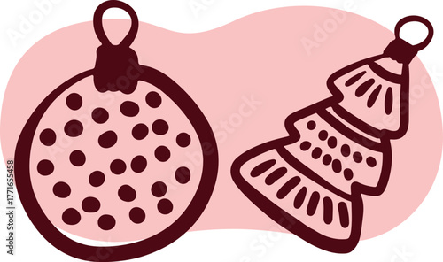 Christmas Ornament Line Art Sketch, Minimal Hand Drawn Holiday Decoration, New Year Bauble Illustration