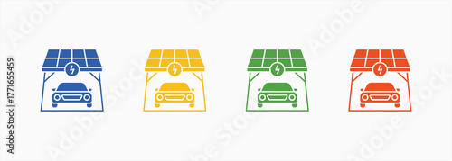 Solar Carport Icon Set Color Multiple Style Collection