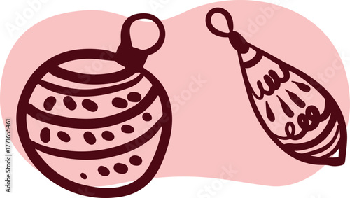 Christmas Ornament Line Art Sketch, Minimal Hand Drawn Holiday Decoration, New Year Bauble Illustration