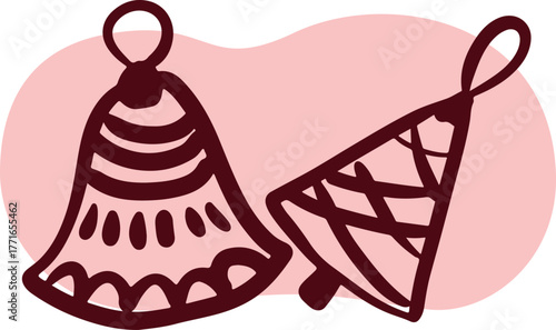 Christmas Ornament Line Art Sketch, Minimal Hand Drawn Holiday Decoration, New Year Bauble Illustration