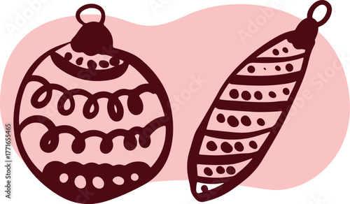 Christmas Ornament Line Art Sketch, Minimal Hand Drawn Holiday Decoration, New Year Bauble Illustration