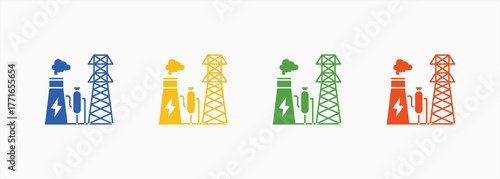 Industries Electricity Icon Set Color Multiple Style Collection