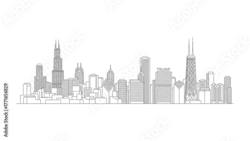 Chicago Skyline in Silhouette: A sleek, monochrome representation of a famous city skyline, evoking the architectural prowess and urban vitality of one of the world's greatest cities.