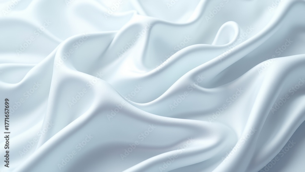 Obraz premium Smooth white satin fabric flowing in elegant waves and soft folds in closeup view, concept of luxury textile, bridal fashion, premium material